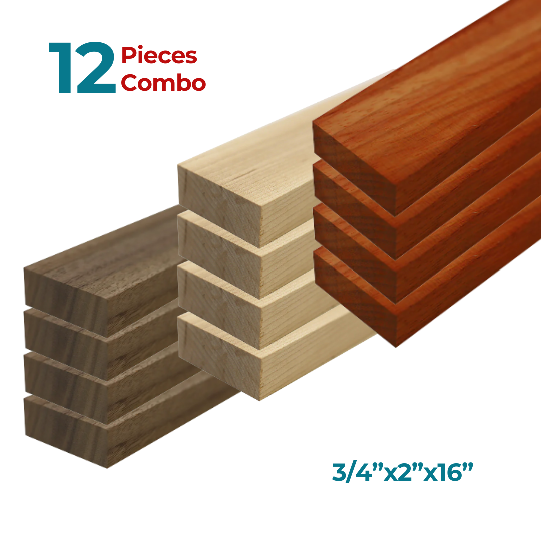 Pack Of 12 Lumber Boards - 3/4”x2”x16” (Padauk , Walnut , Maple) - Exotic Wood Zone - Buy online Across USA 