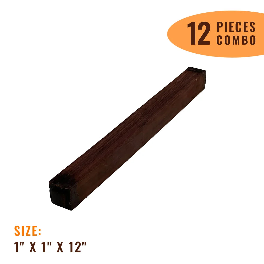 Pack of 12, Indian Rosewood Hobby Wood/ Turning Wood Blanks 1"x 1"x 12 Exotic Wood Zone