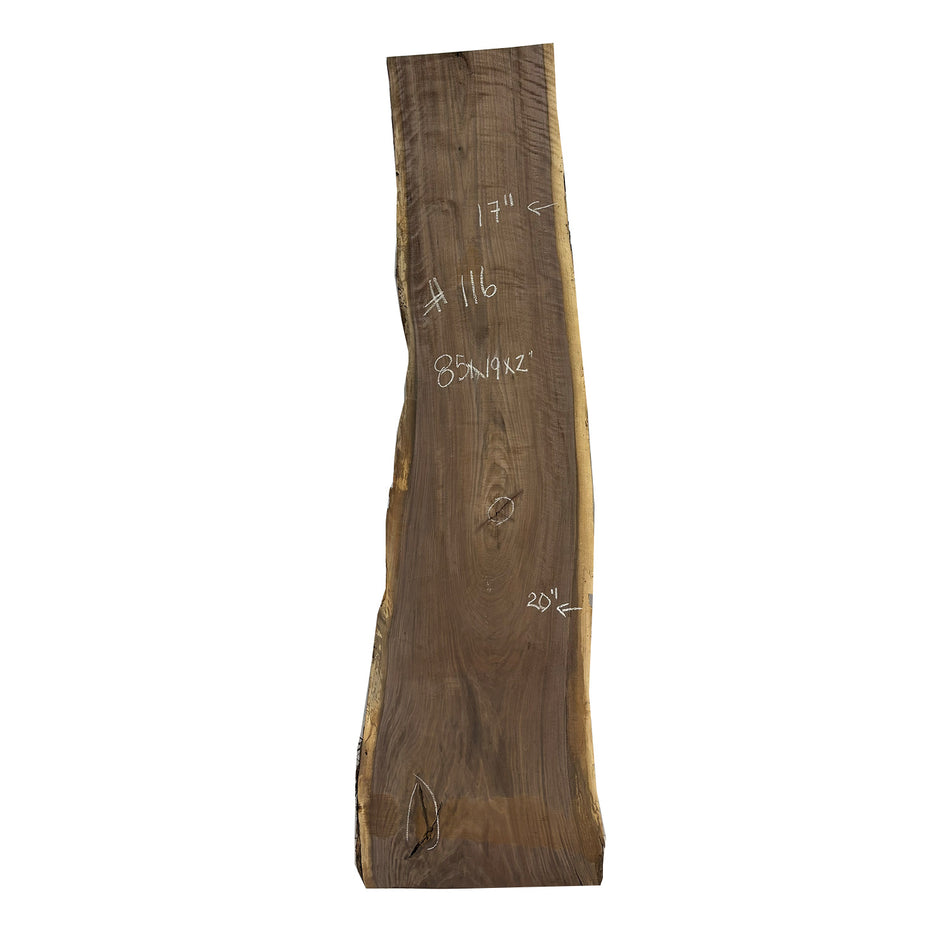 Black Walnut Lumber Live Edge Slab - 85"x 19" x 2" #116