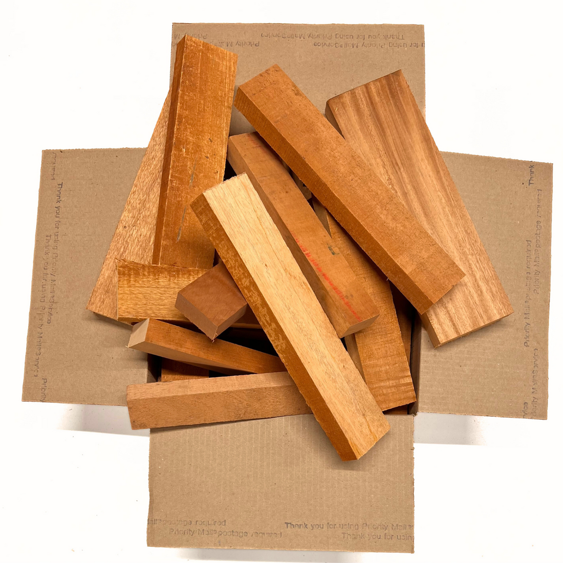 Box of Mahogany 12&quot; x 12&quot; x 6&quot; Wood Scrap DIY Craft Carving Scroll Short Lumber Cutoff Boards - Exotic Wood Zone - Buy online Across USA 