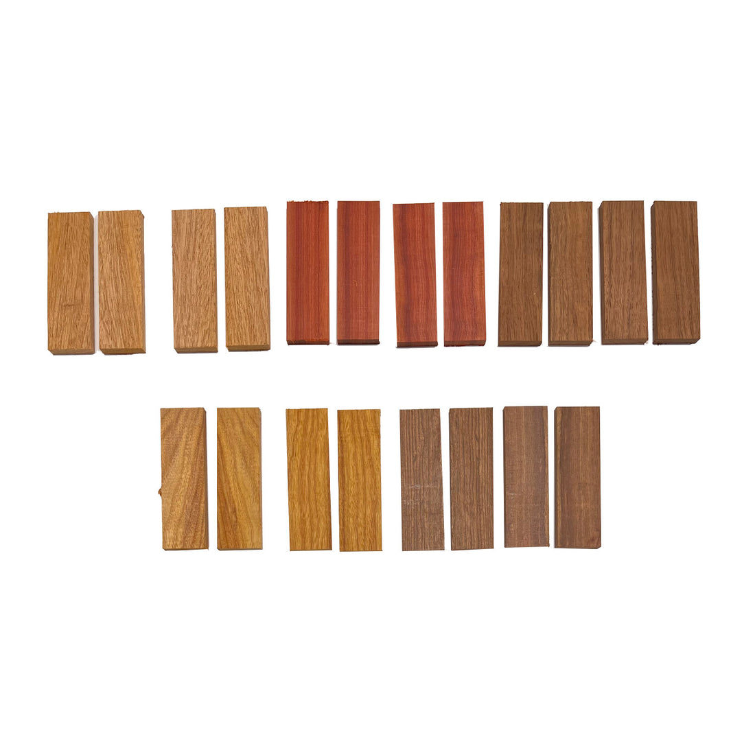 Pack of 10, Wood Knife Blanks/Knife Scales Bookmatched 5&quot;x1-1/2&quot;x3/8&quot; (Mahogany, Bloodwood, Caribbean Walnut, Chechen, Canarywood) - Exotic Wood Zone - Buy online Across USA 