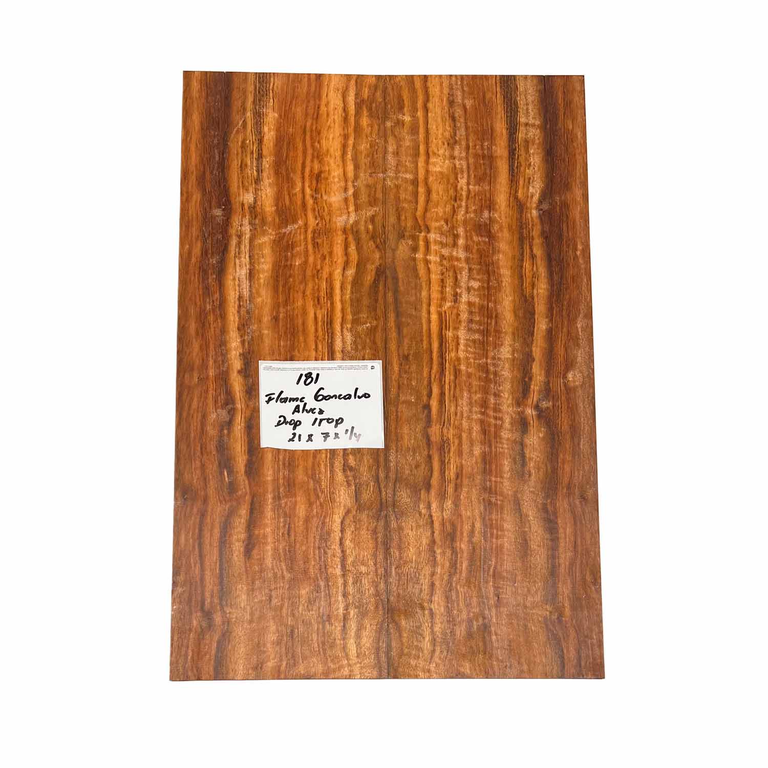 Flame Goncalo Alves  Drop Top 21" x 7" x 1/4" #181 - Exotic Wood Zone 