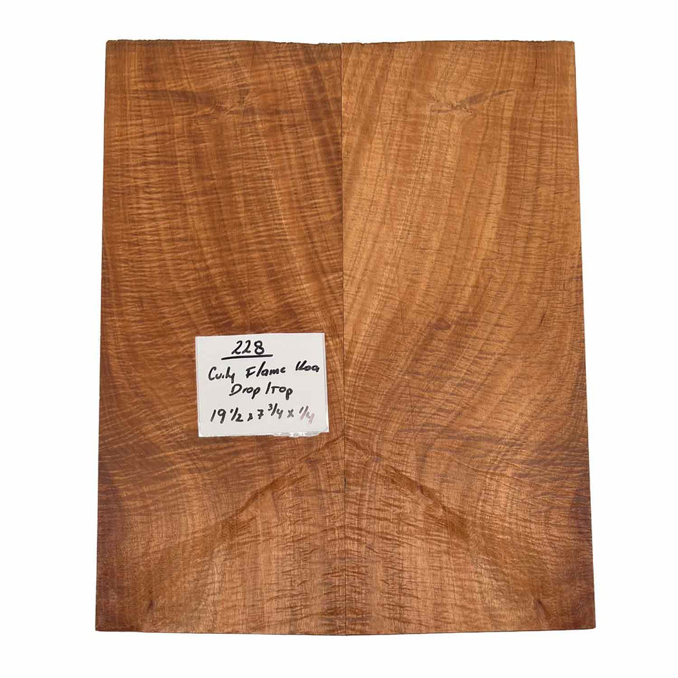 Curly Flame Koa Drop Top 19-1/2" x 7-3/4" x 1/4" #228 - Exotic Wood Zone 