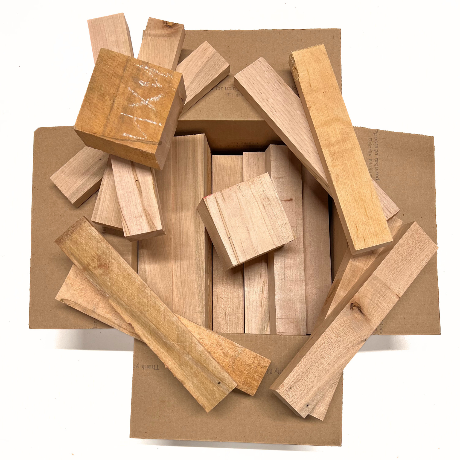 Box of Ambrosia Maple 12" x 12" x 6" Wood Scrap DIY Craft Carving Scroll Short Lumber Cutoff Boards - Exotic Wood Zone - Buy online Across USA 