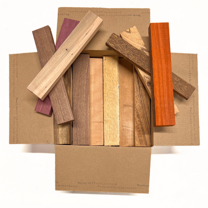 Box of Mixed Exotic and Domestic Species 12&quot; x 12&quot; x 6&quot; Wood Scrap DIY Craft Carving Scroll Short Lumber Cutoff Boards - Exotic Wood Zone - Buy online Across USA 