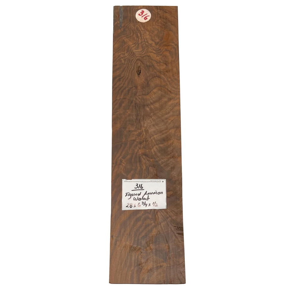 Figured American Walnut Lumber 28" x 6-3/4" x 1/2" #316