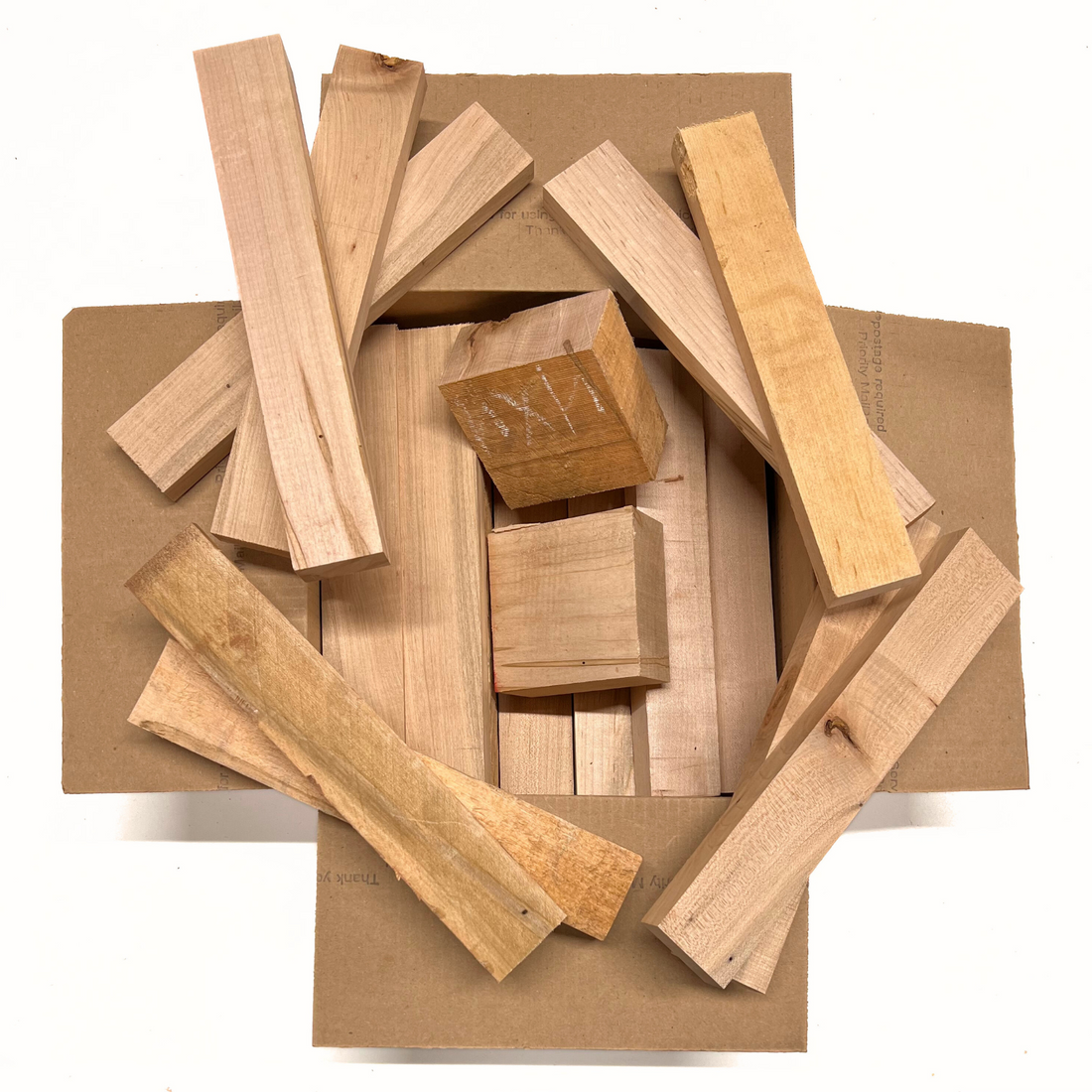 Box of Ambrosia Maple 12&quot; x 12&quot; x 6&quot; Wood Scrap DIY Craft Carving Scroll Short Lumber Cutoff Boards - Exotic Wood Zone - Buy online Across USA 
