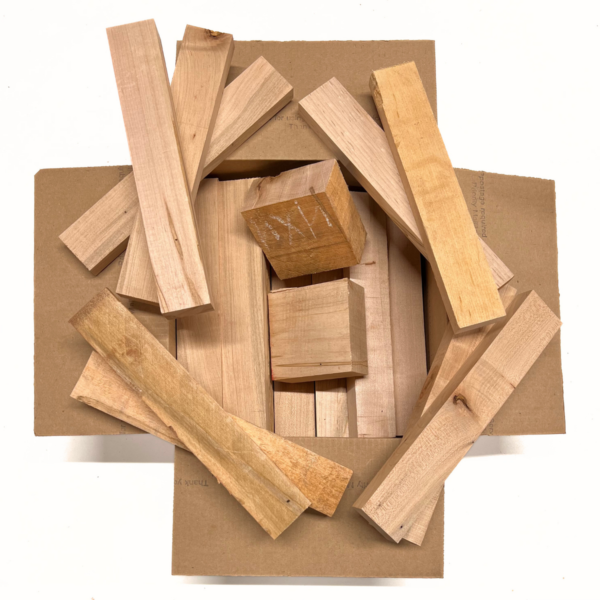 Box of Ambrosia Maple 12" x 12" x 6" Wood Scrap DIY Craft Carving Scroll Short Lumber Cutoff Boards - Exotic Wood Zone - Buy online Across USA 