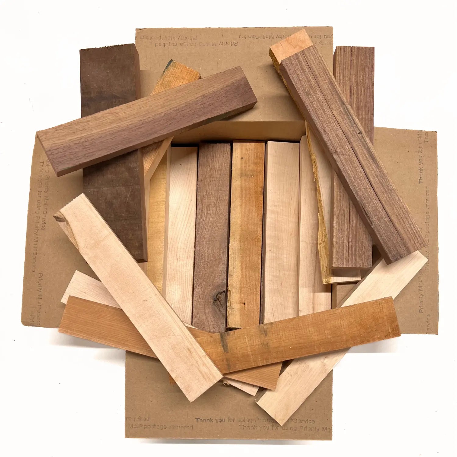 Box of Mixed Domestic Species (Walnut,Hard Maple,Black Cherry) 12" x 12" x 6" Wood Scrap DIY Craft Carving Scroll Short Lumber Cutoff Boards - Exotic Wood Zone - Buy online Across USA 