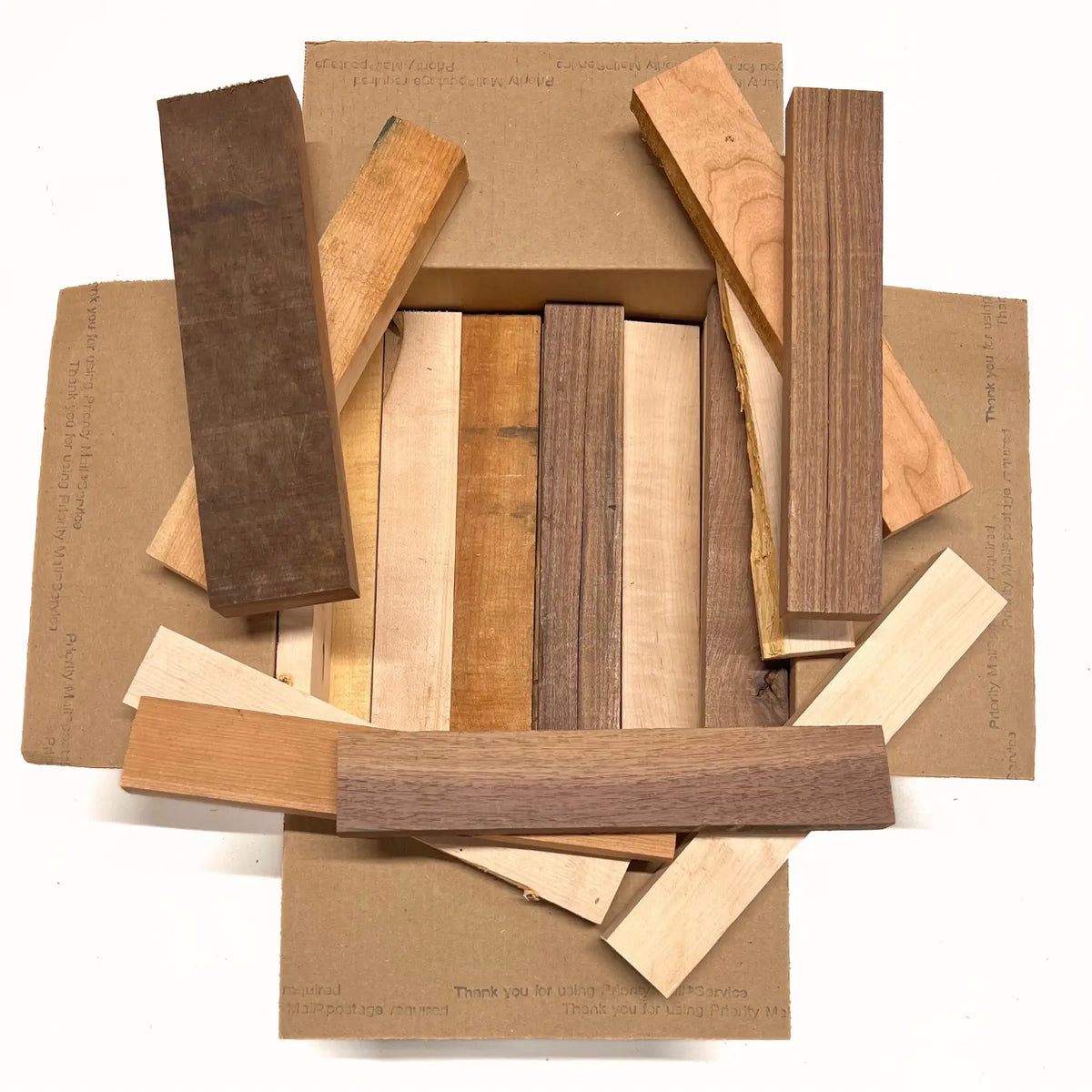 Box of Mixed Domestic Species (Walnut,Hard Maple,Black Cherry) 12" x 12" x 6" Wood Scrap DIY Craft Carving Scroll Short Lumber Cutoff Boards - Exotic Wood Zone - Buy online Across USA 