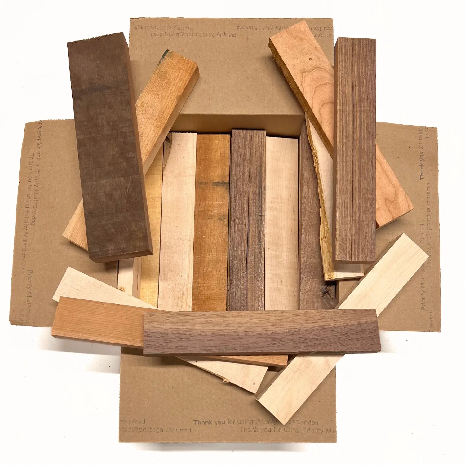 Box of Mixed Domestic Species (Walnut,Hard Maple,Black Cherry) 12" x 12" x 6" Wood Scrap DIY Craft Carving Scroll Short Lumber Cutoff Boards - Exotic Wood Zone - Buy online Across USA 