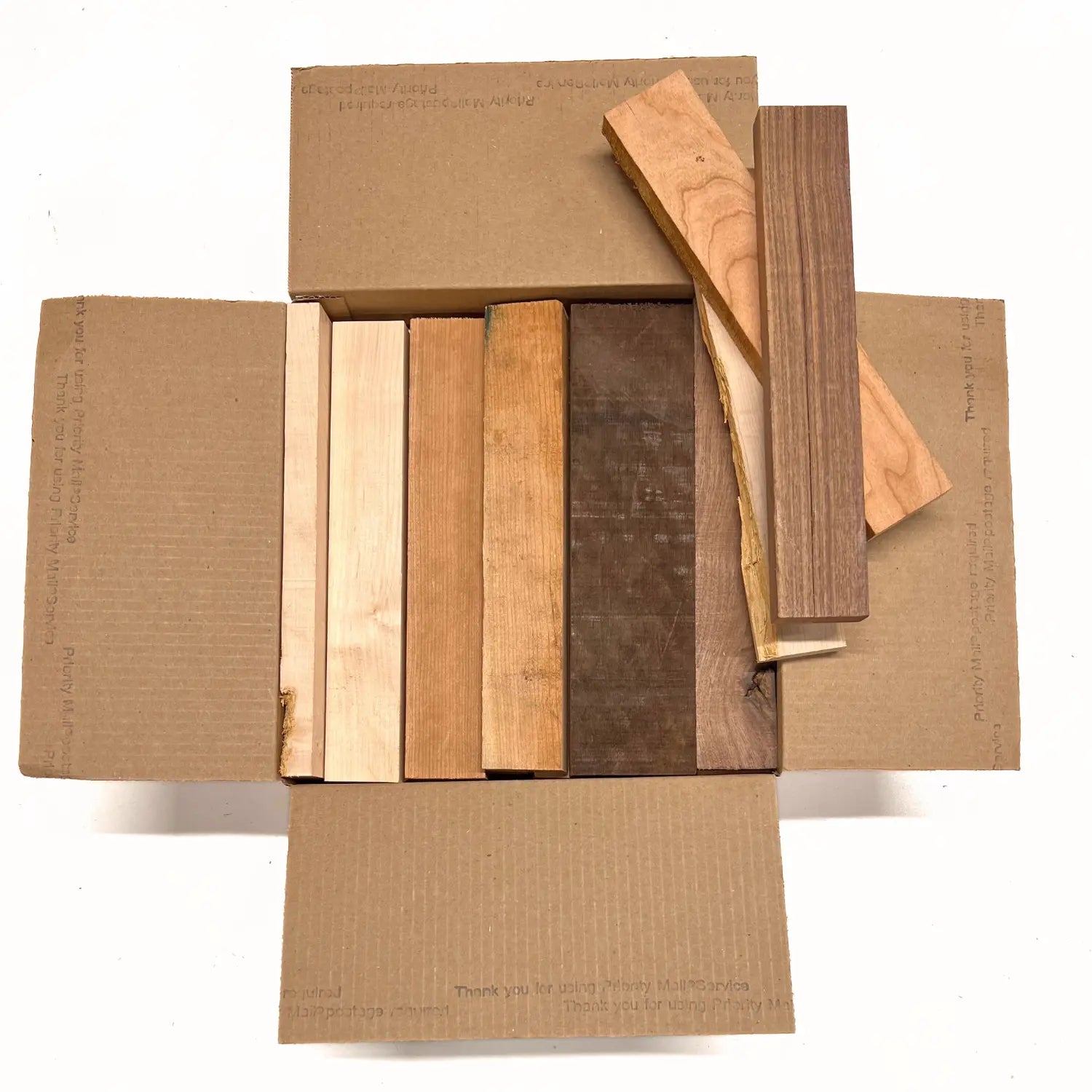 Box of Mixed Domestic Species (Walnut,Hard Maple,Black Cherry) 12" x 12" x 6" Wood Scrap DIY Craft Carving Scroll Short Lumber Cutoff Boards - Exotic Wood Zone - Buy online Across USA 