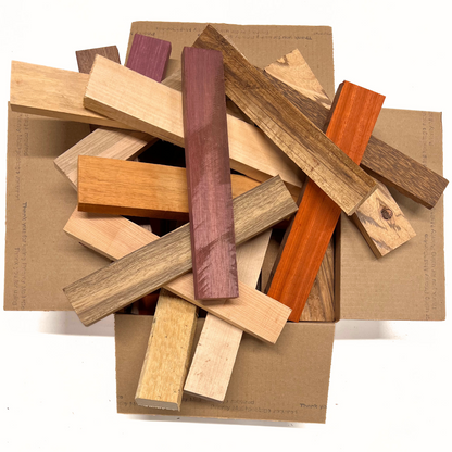 Box of Mixed Exotic and Domestic Species 12&quot; x 12&quot; x 6&quot; Wood Scrap DIY Craft Carving Scroll Short Lumber Cutoff Boards - Exotic Wood Zone - Buy online Across USA 