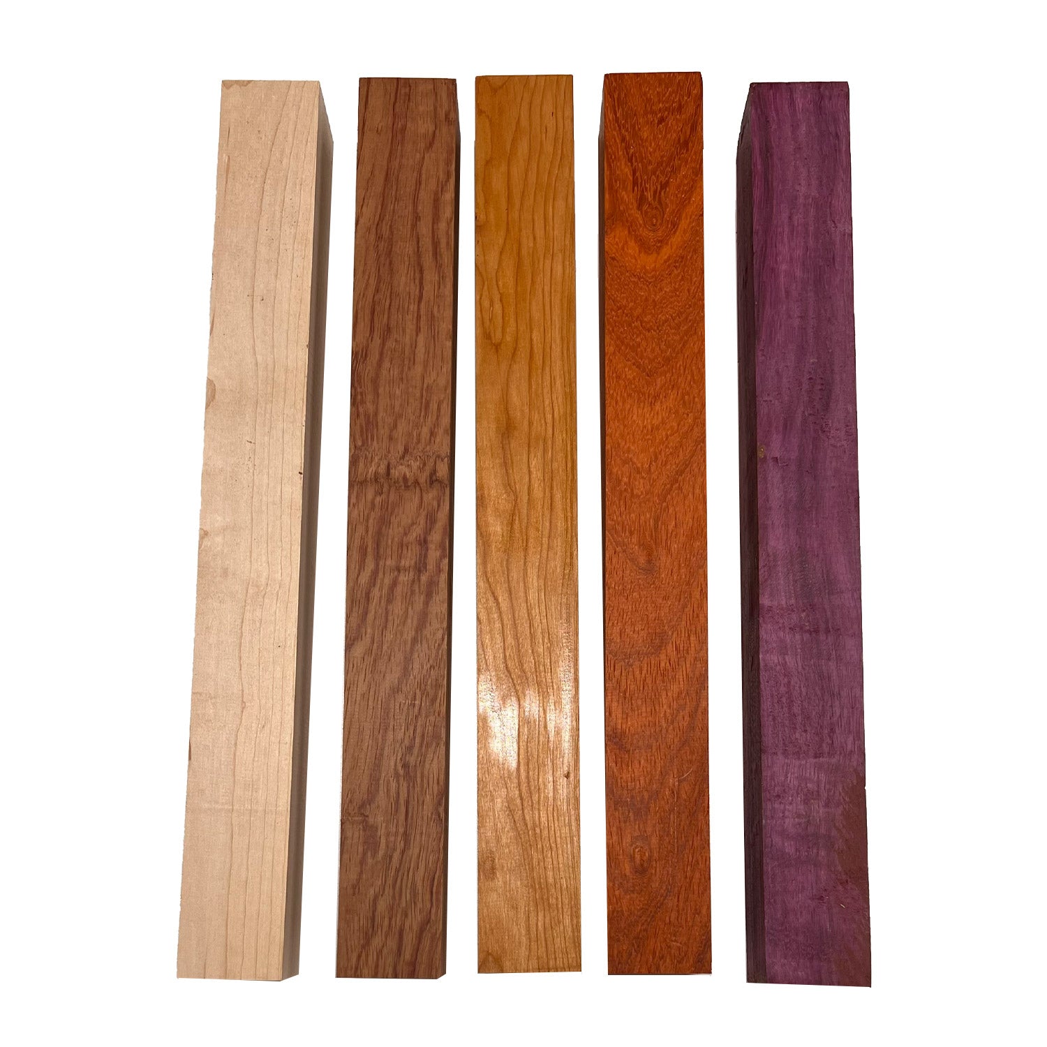 Pack Of 5 Hardwood Turning  Square Wood Blanks 2&quot; x 2&quot; x 18&quot; (Padauk,Purpleheart,Bubinga,Cherry,Hard maple) - Exotic Wood Zone - Buy online Across USA 