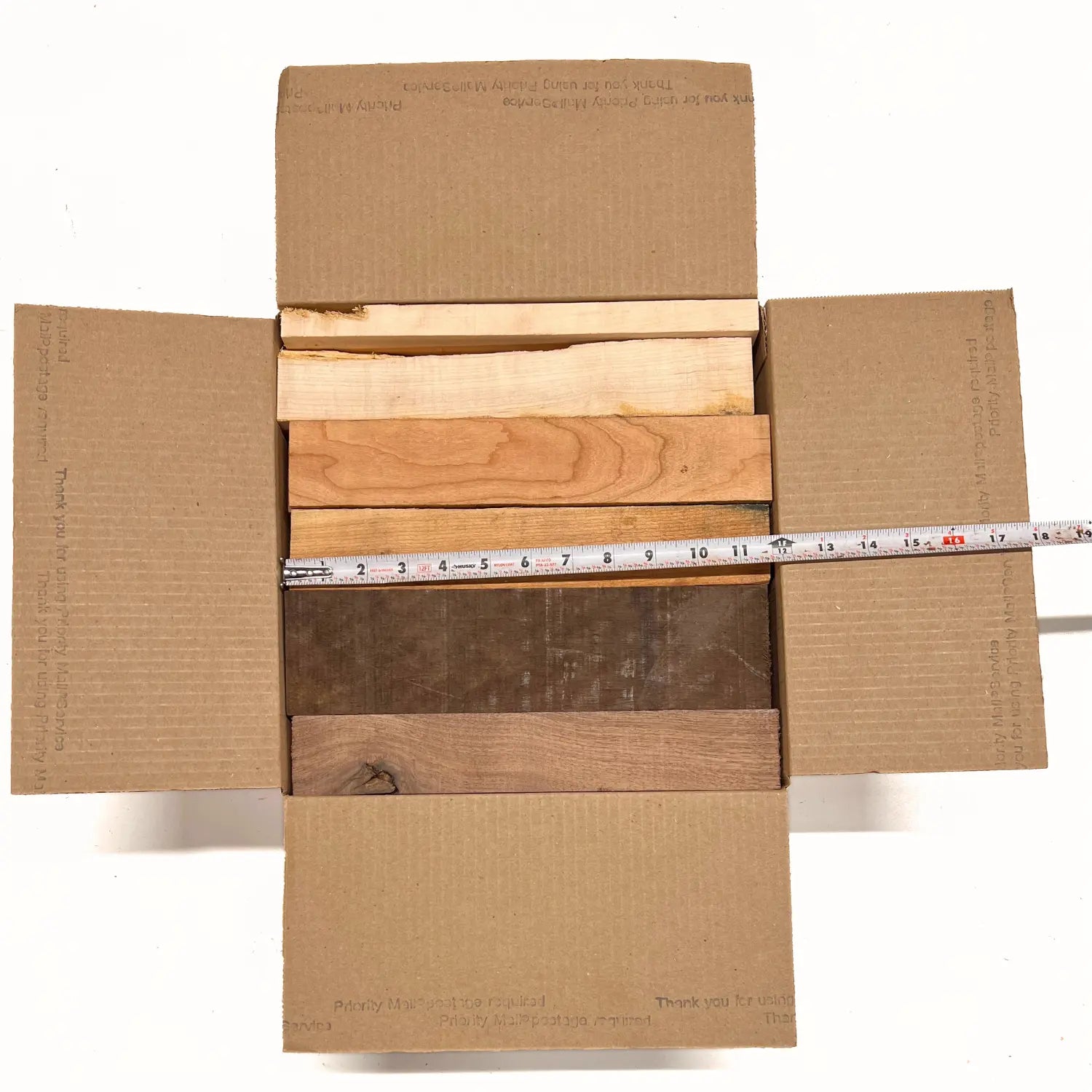 Box of Mixed Domestic Species (Walnut,Hard Maple,Black Cherry) 12" x 12" x 6" Wood Scrap DIY Craft Carving Scroll Short Lumber Cutoff Boards - Exotic Wood Zone - Buy online Across USA 