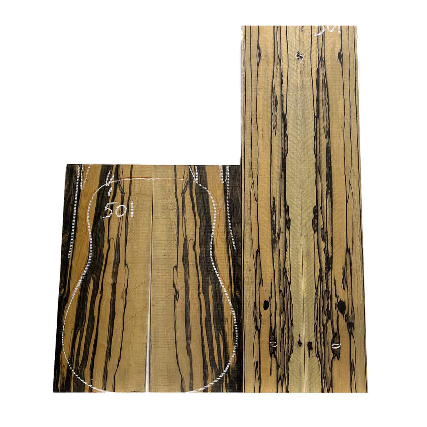 Black and White Ebony Dreadnought Guitar Back and Side Set #501 - Exotic Wood Zone Guitar Sets