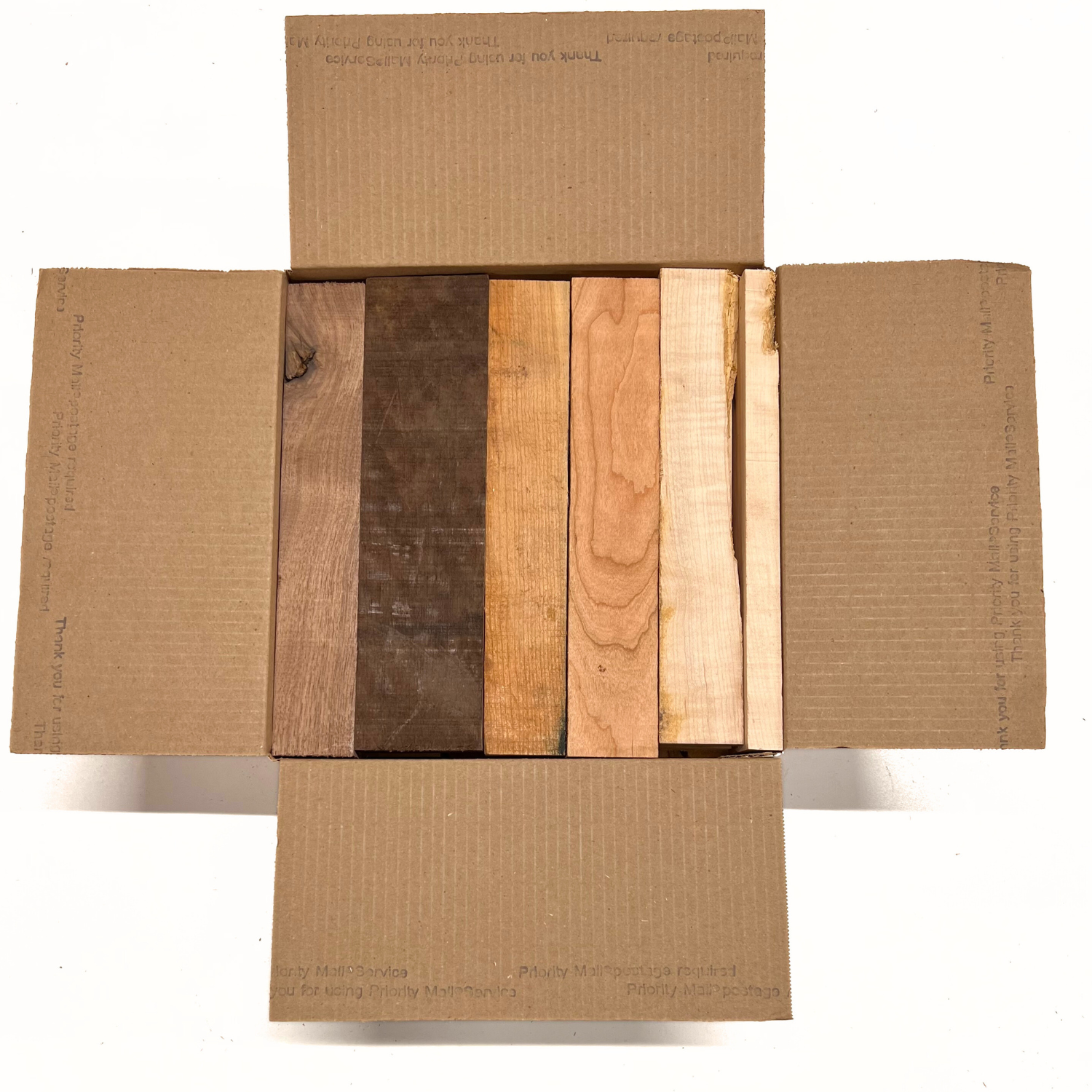 Box of Mixed Domestic Species (Walnut,Hard Maple,Black Cherry) 12&quot; x 12&quot; x 6&quot; Wood Scrap DIY Craft Carving Scroll Short Lumber Cutoff Boards - Exotic Wood Zone - Buy online Across USA 
