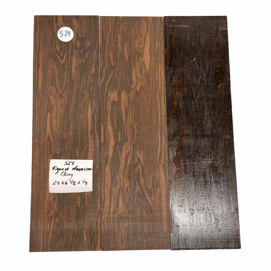 Figured Macassar Ebony Drop Top 24" x 6-5/8" x 1/4" - (3 Pieces) #524