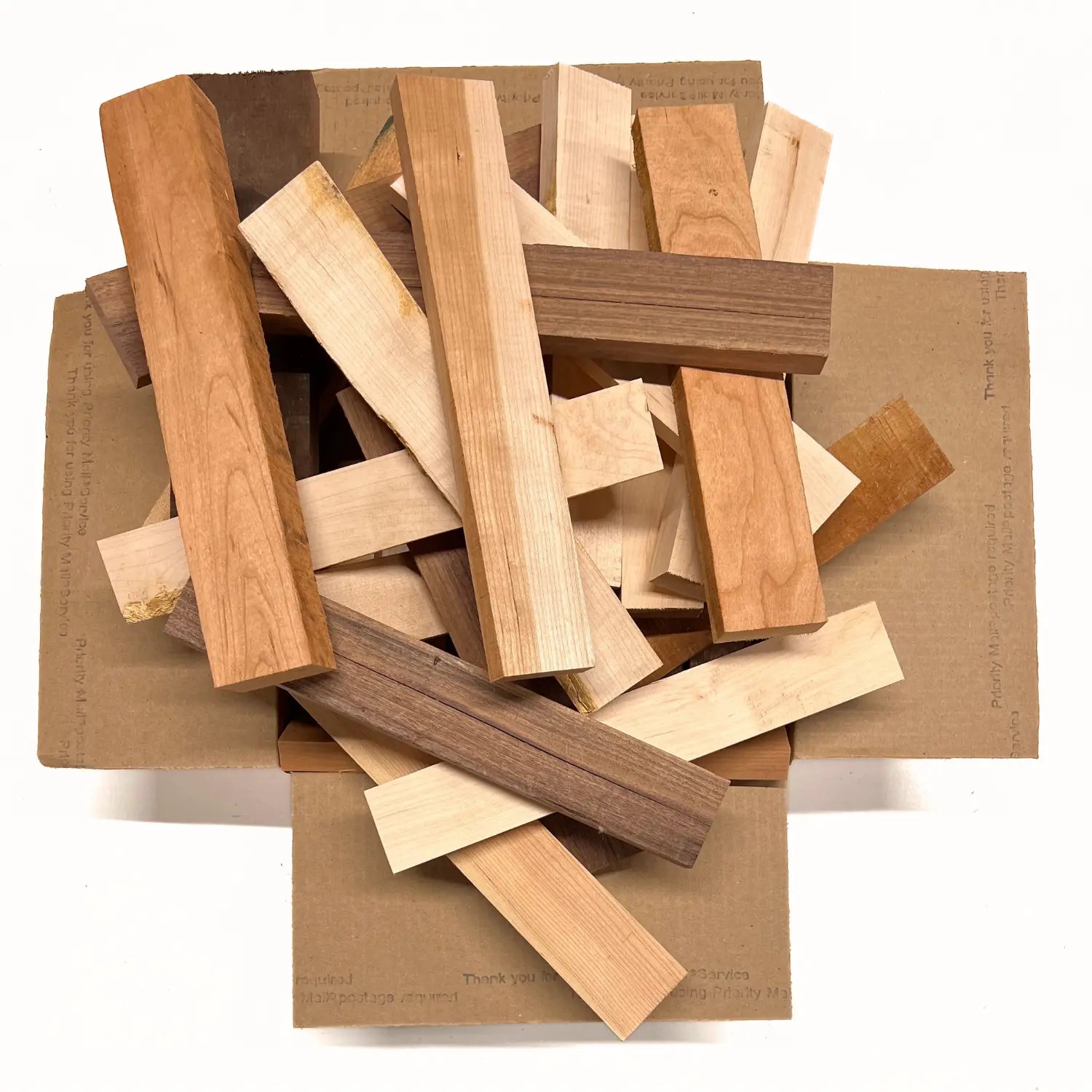 Box of Mixed Domestic Species (Walnut,Hard Maple,Black Cherry) 12" x 12" x 6" Wood Scrap DIY Craft Carving Scroll Short Lumber Cutoff Boards - Exotic Wood Zone - Buy online Across USA 