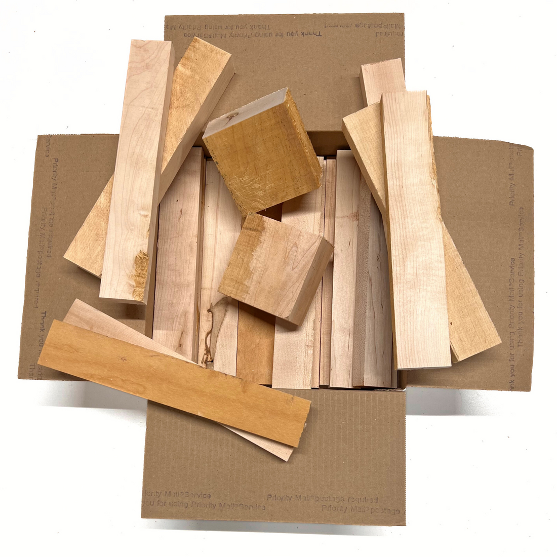Box of Hard Maple 12&quot; x 12&quot; x 6&quot; Wood Scrap DIY Craft Carving Scroll Short Lumber Cutoff Boards - Exotic Wood Zone - Buy online Across USA 