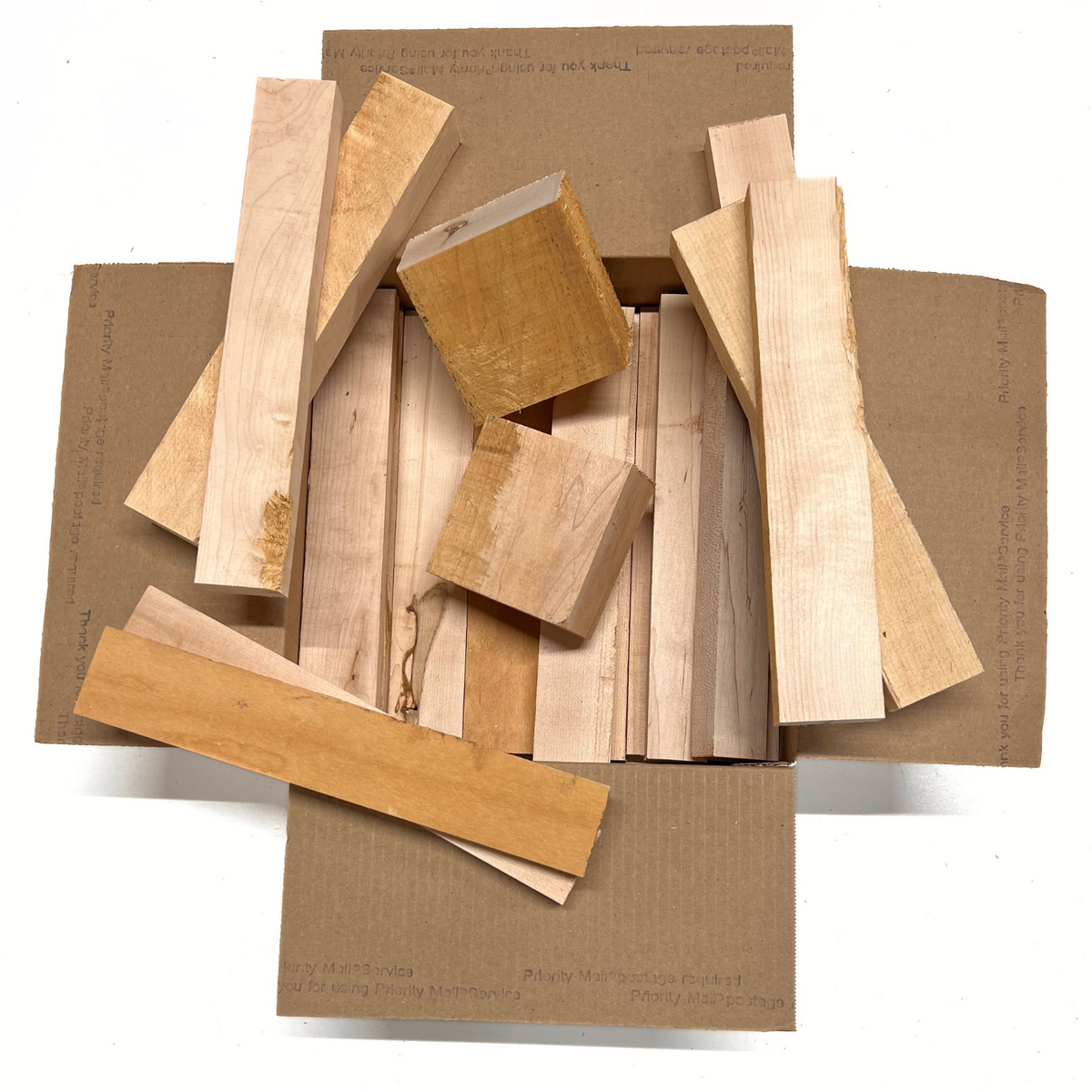 Box of Hard Maple 12" x 12" x 6" Wood Scrap DIY Craft Carving Scroll Short Lumber Cutoff Boards - Exotic Wood Zone - Buy online Across USA 