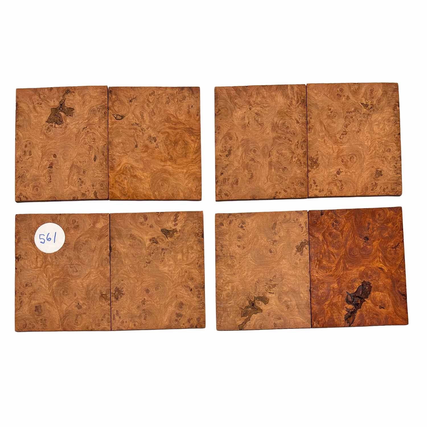 Afromosia Wood Burl 6-3/8&quot; x 5&quot; x 1/4&quot; - 8 pieces 