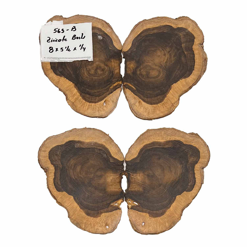 Ziricote Wood Burl - 4 pieces 8" x 5-1/2" x 1/4" #565-B