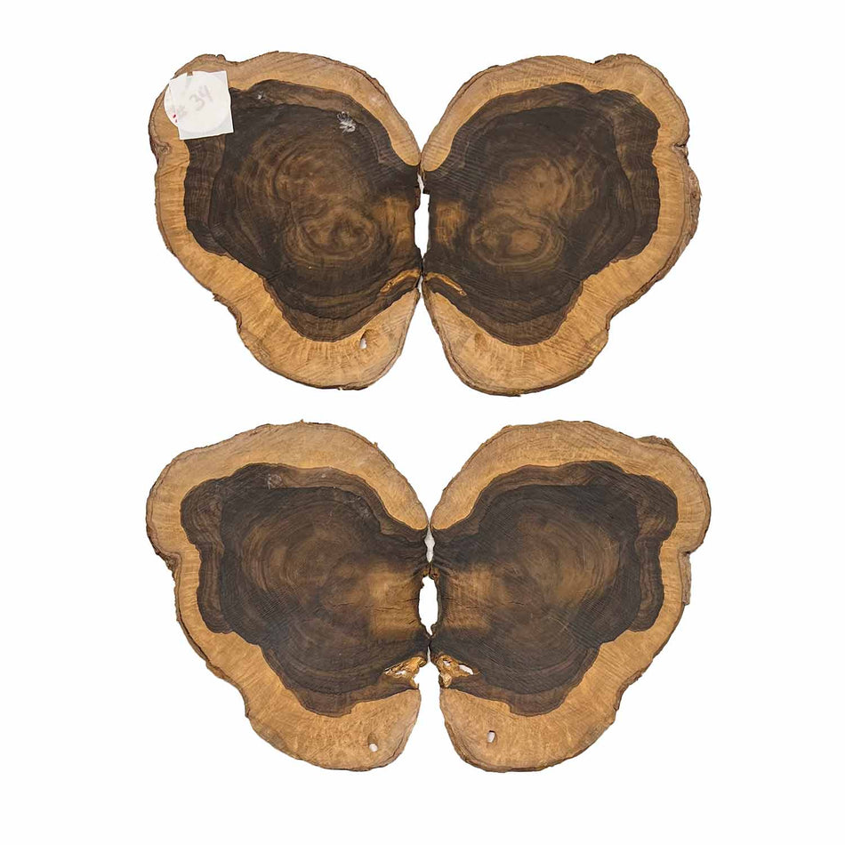 Ziricote Wood Burl - 4 pieces 8" x 5-1/2" x 1/4" #565-B