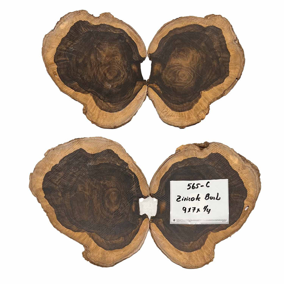 Ziricote Wood Burl - 4 pieces 9" x 7" x 1/4" #565-C