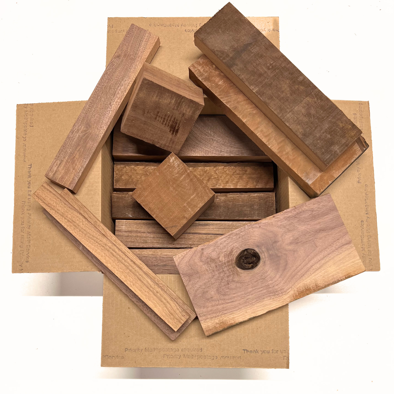 Box of Black Walnut 12&quot; x 12&quot; x 6&quot; Wood Scrap DIY Craft Carving Scroll Short Lumber Cutoff Boards - Exotic Wood Zone - Buy online Across USA 