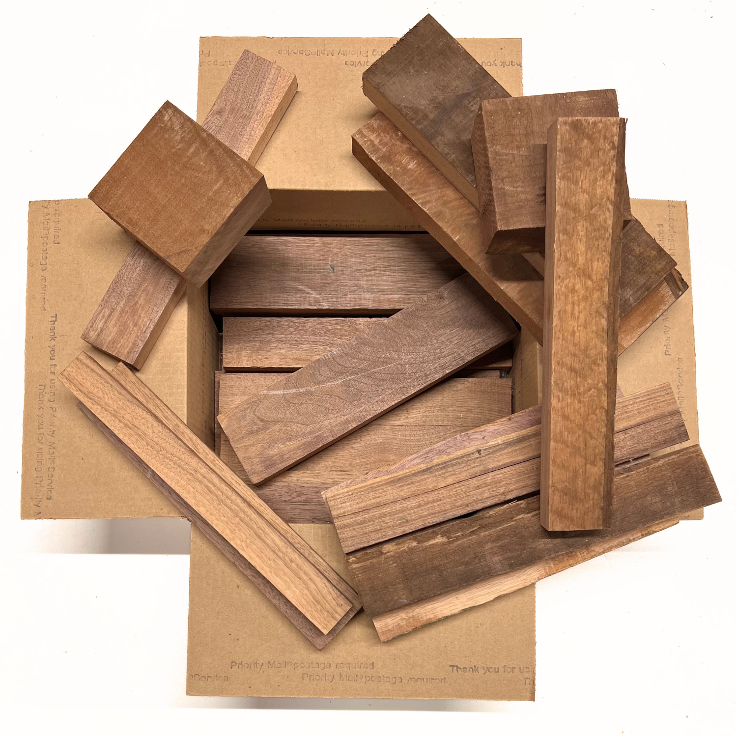 Box of Black Walnut 12&quot; x 12&quot; x 6&quot; Wood Scrap DIY Craft Carving Scroll Short Lumber Cutoff Boards - Exotic Wood Zone - Buy online Across USA 