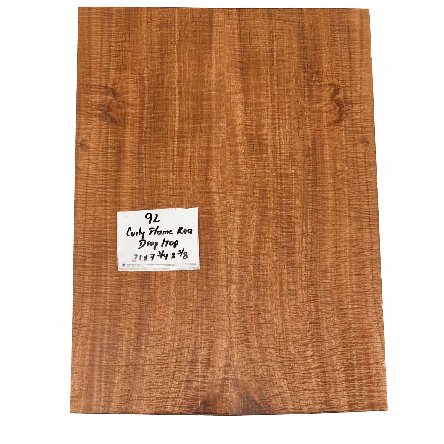 Curly Flame Koa  Drop Top 21" x 7-3/4" x 3/8" #92 - Exotic Wood Zone 