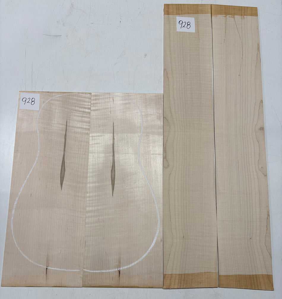 Flame Hard Maple Dreadnought Guitar Back and Side Set  #928