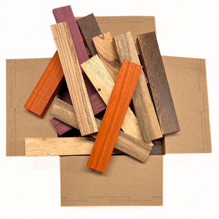 Box of Mixed Exotic Species (Purpleheart,Padauk,Black Palm,Bubinga,Tamarind,Limba)12" x 12" x 6" Wood Scrap DIY Craft Carving Scroll Short Lumber Cutoff Boards - Exotic Wood Zone - Buy online Across USA 