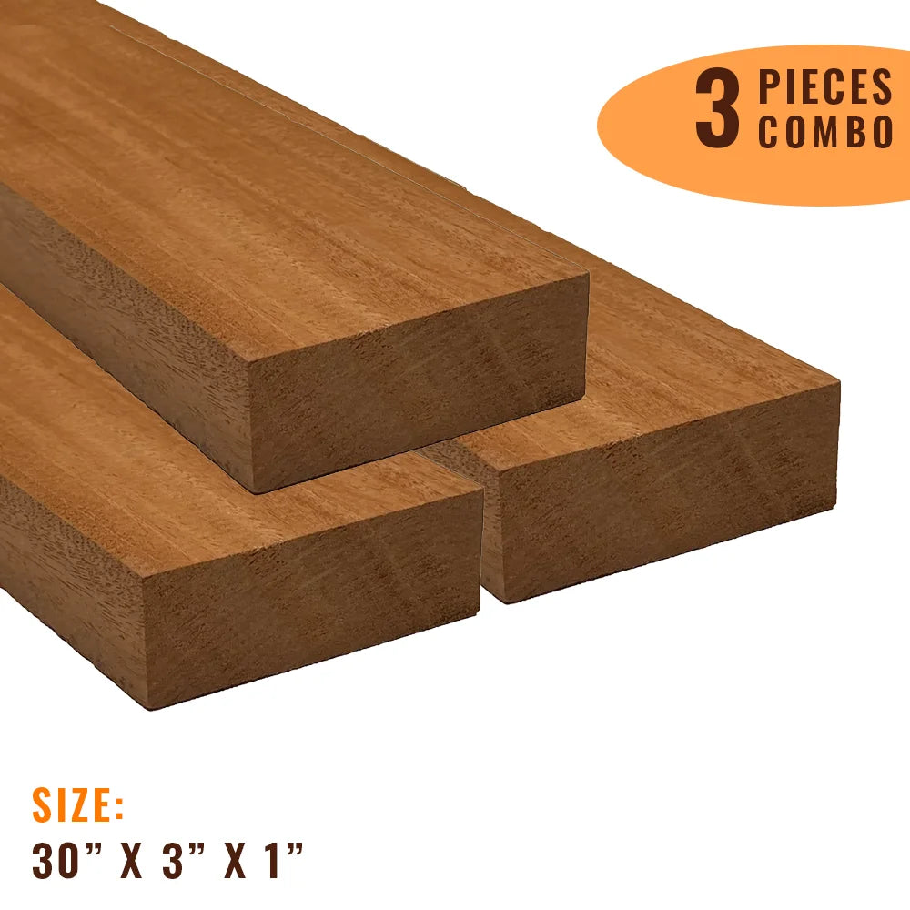 Pack Of 3, African Mahogany Guitar Neck Blanks 30&quot;x 3&quot;x 1&quot; - Exotic Wood Zone - Buy online Across USA 