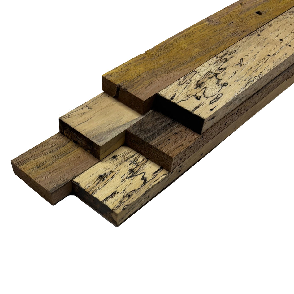 Combo Pack of 6, 3/4" Lumber Board | Cutting Board Blocks | Indian Laurel (1/2" x 1-3/4" x 18"), Spalted Tamarind (3/4" x 2" x 18") Exotic Wood Zone 