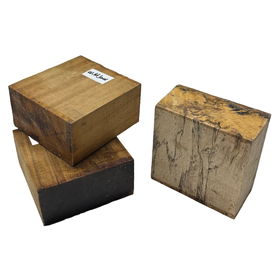 Combo Pack of 3, Bowl Blanks 4" x 4" x 2" (Acacia, Spalted Tamarind, Wild Jack)