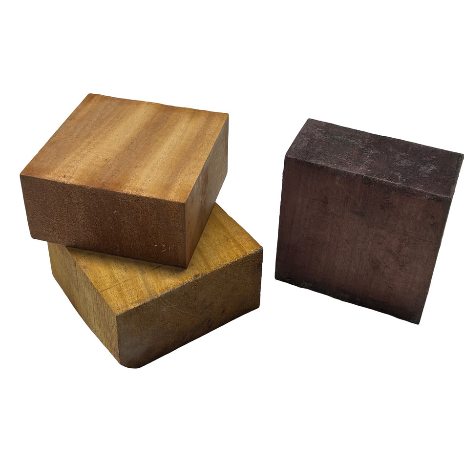 Combo Pack of 3, Bowl Blanks 4" x 4" x 2" (Osage Orange, Mahogany, Purpleheart)