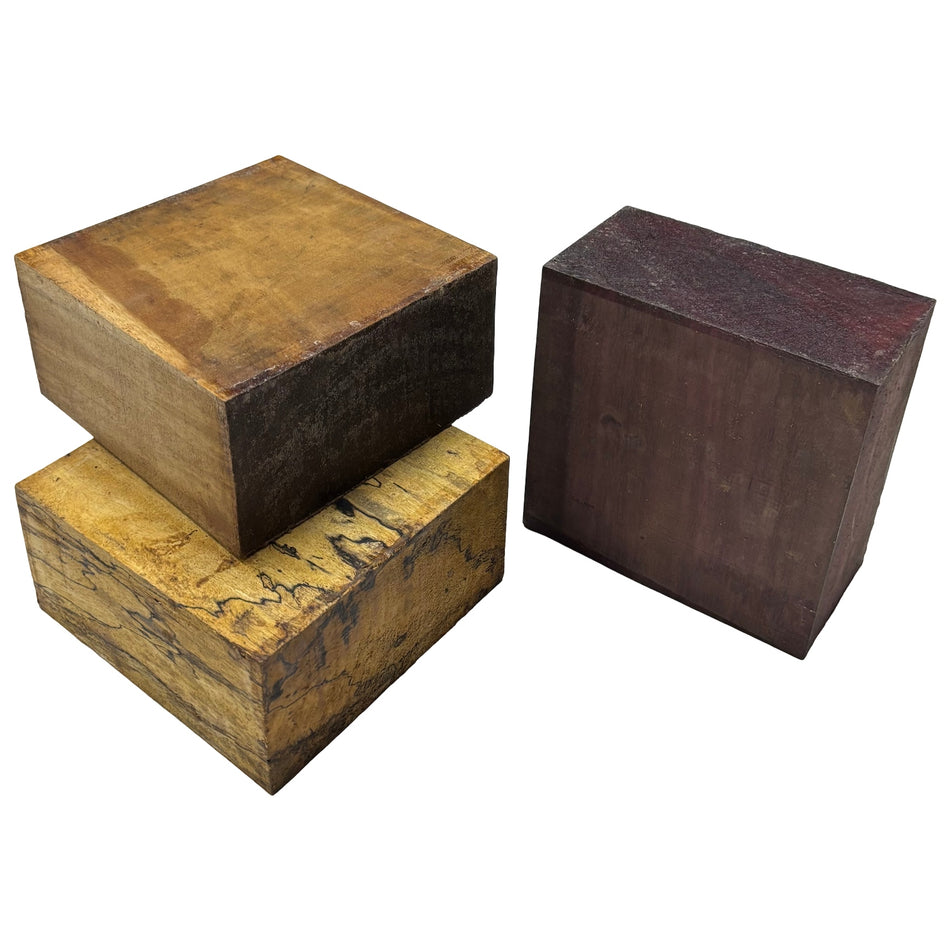 Combo Pack of 3, Bowl Blanks 6" x 6" x 3" (Purpleheart, Spalted Tamarind, Acacia)