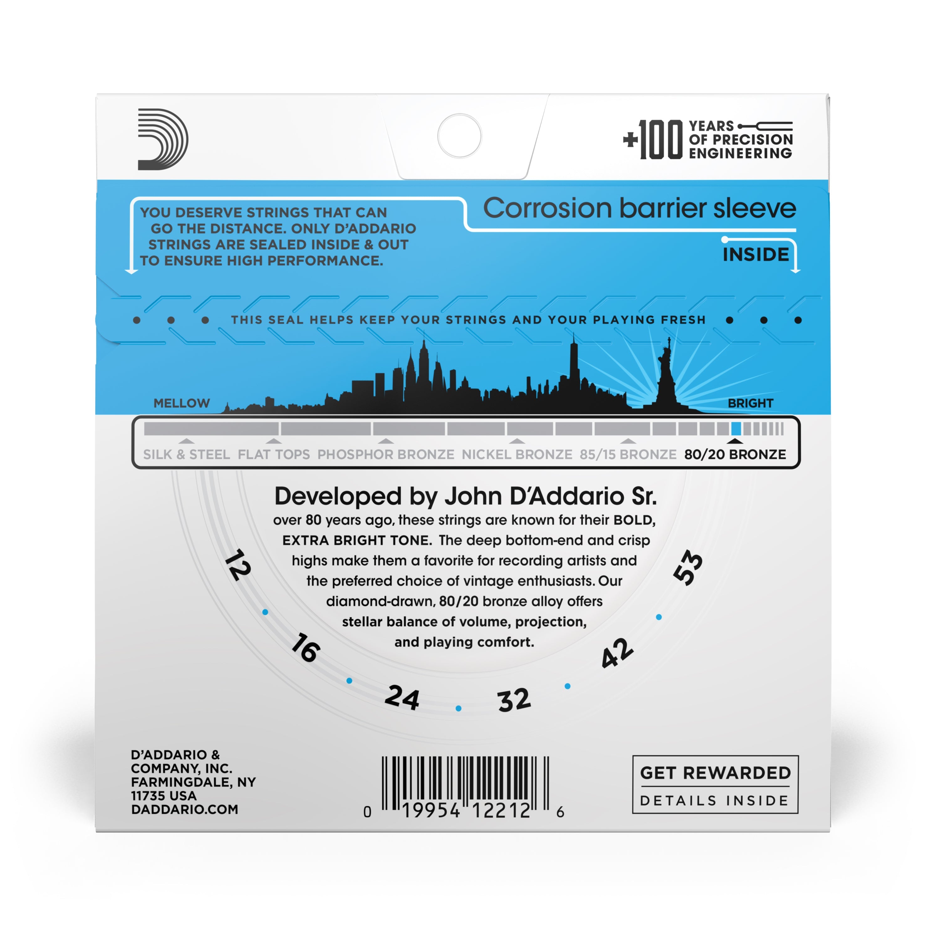 D'Addario 80/20 Bronze Wound Acoustic Guitar Strings -Light (EJ11) Exotic Wood Zone 