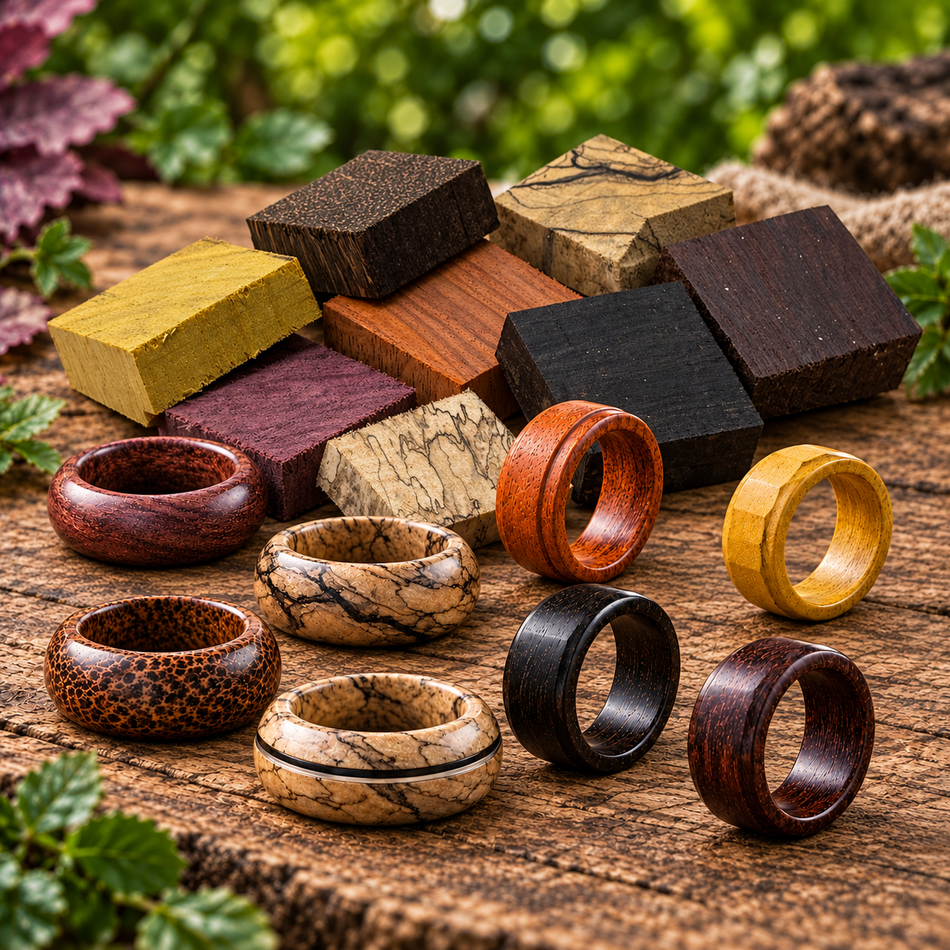 8-Piece Exotic Hardwood Ring Blanks for Ring Making, Resin Jewelry, Inlays & DIY Crafts (1-1/2" × 1-1/2" × 1/2")
