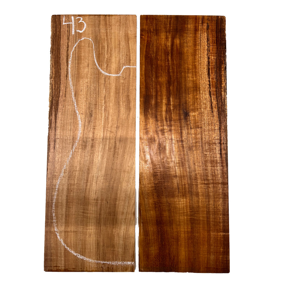 Curly Flame Hawaiian Koa Bookmatched Guitar Drop Tops 21" x 7" x 1/4" #43 - Exotic Wood Zone - Buy online Across USA 