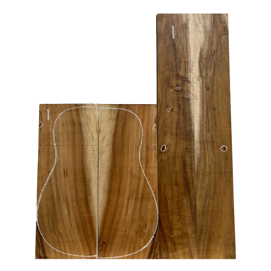 Curly Flame Hawaiian Koa Dreadnought Guitar Back & Side Set #01 - Exotic Wood Zone - Buy online Across USA 