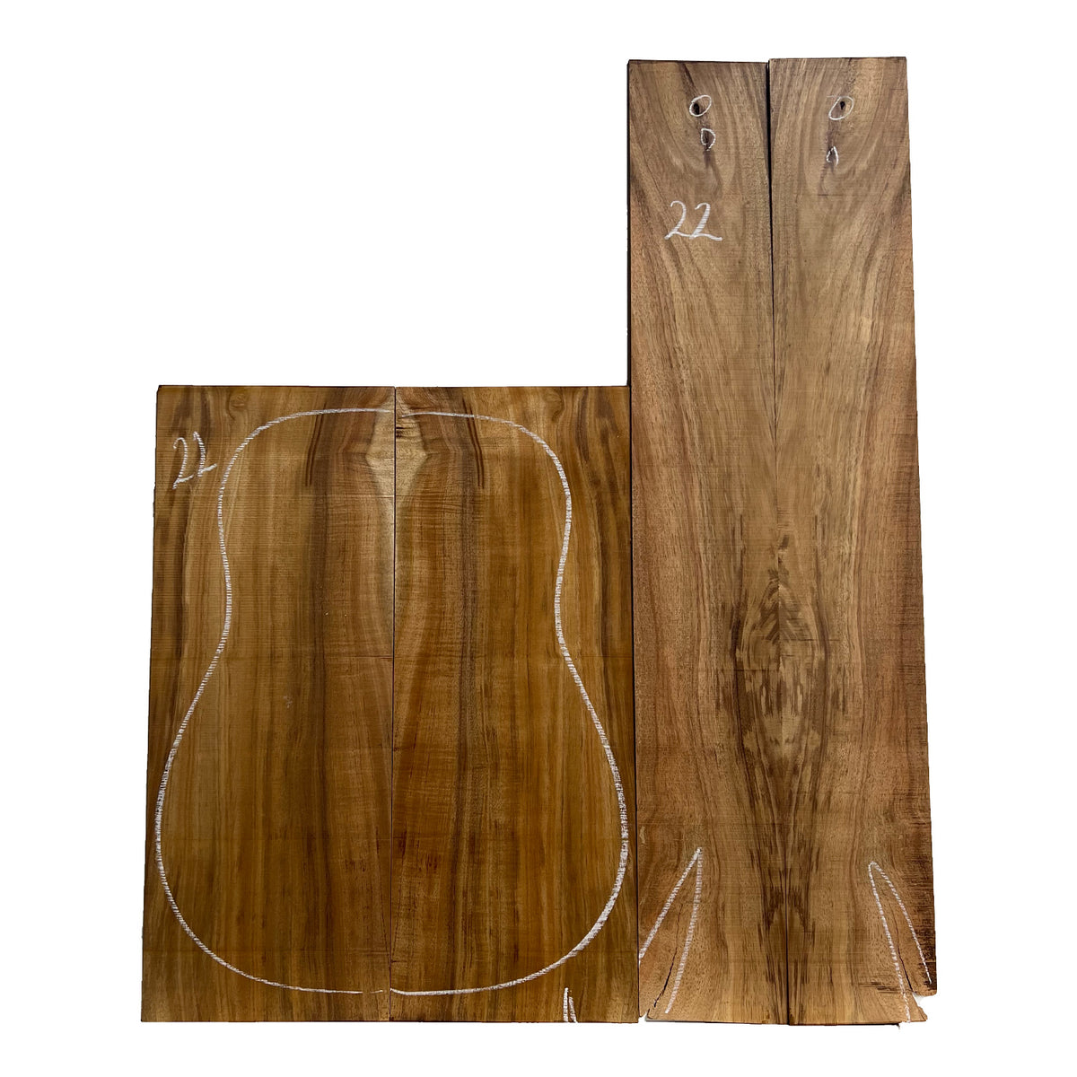 Curly Flame Hawaiian Koa Dreadnought Guitar Back & Side Set #22 - Exotic Wood Zone - Buy online Across USA 