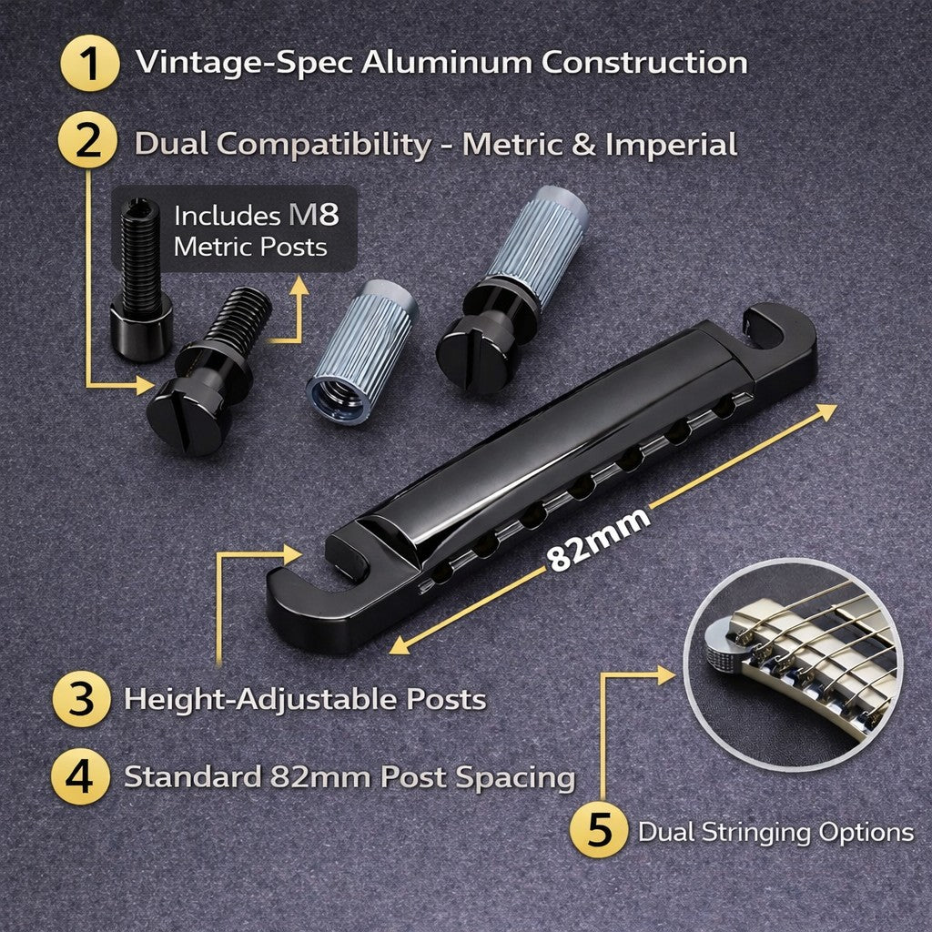 Gotoh GE101A Aluminum Stop Tailpiece - Cosmo Black Finish | Made