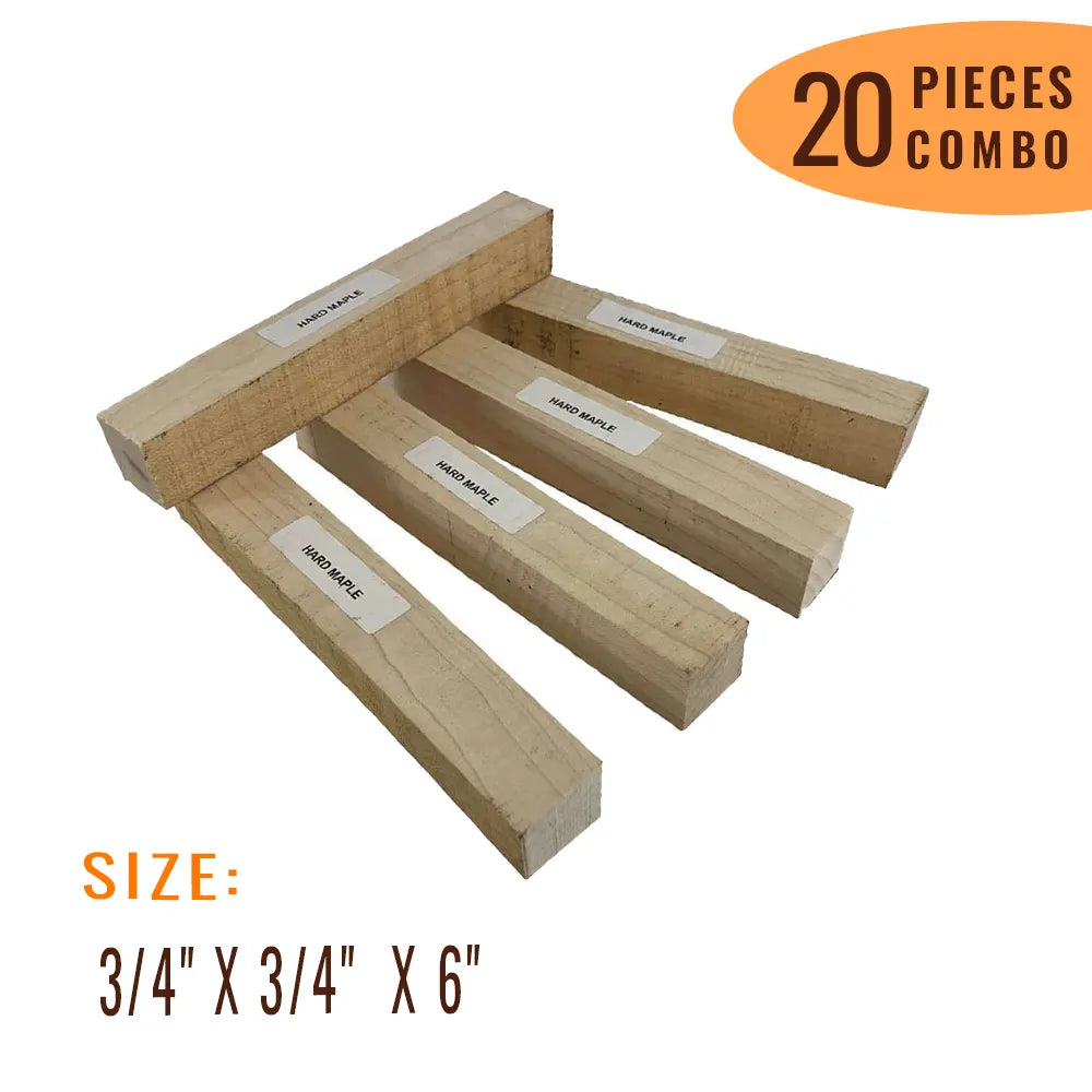 Pack of 20, Hard Maple Wood Pen Blanks 3/4"x 3/4"x 6" - Exotic Wood Zone - Buy online Across USA 