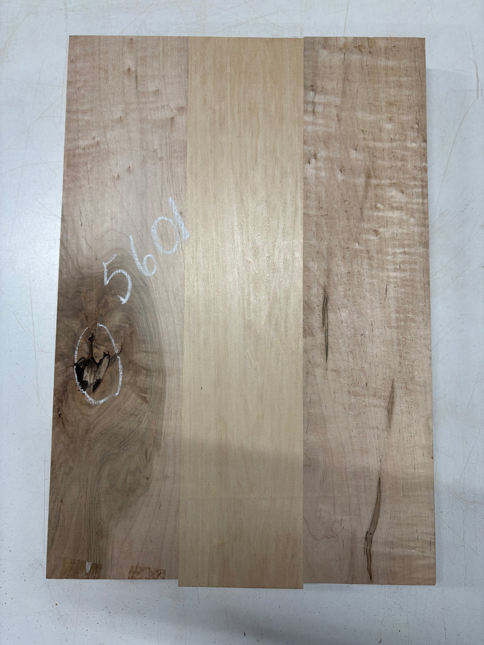 3 Piece Glued, 2 Species,  Ambrosia Maple + Basswood Guitar Body Blank- 21" x 14" x 1-3/4"   #5601