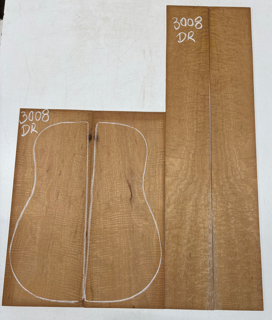 Curly Flame Honduran Mahogany Dreadnought Guitar Back & Side Set #3008