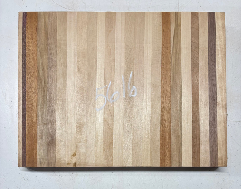 23 Piece Glued, 6 Species  Basswood + Walnut + Cherry + Red Alder + Ambrosia Maple + Purpleheart  Cutting Board 12"x16"x1-5/8" #5616