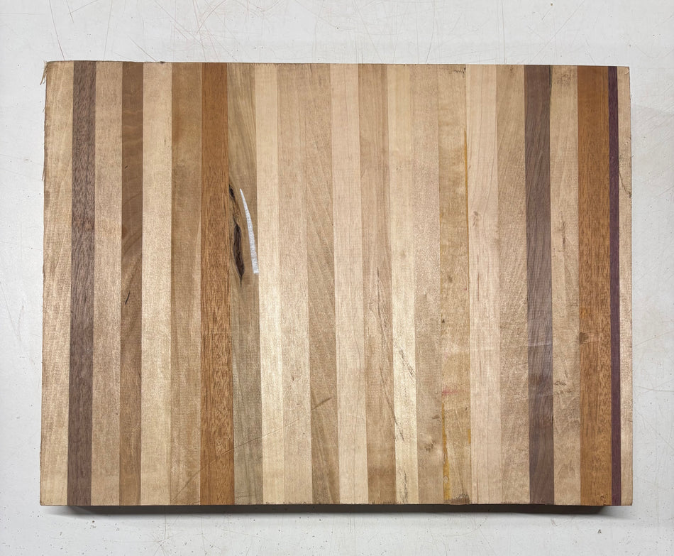 23 Piece Glued, 6 Species  Basswood + Walnut + Cherry + Red Alder + Ambrosia Maple + Purpleheart  Cutting Board 12"x16"x1-5/8" #5616